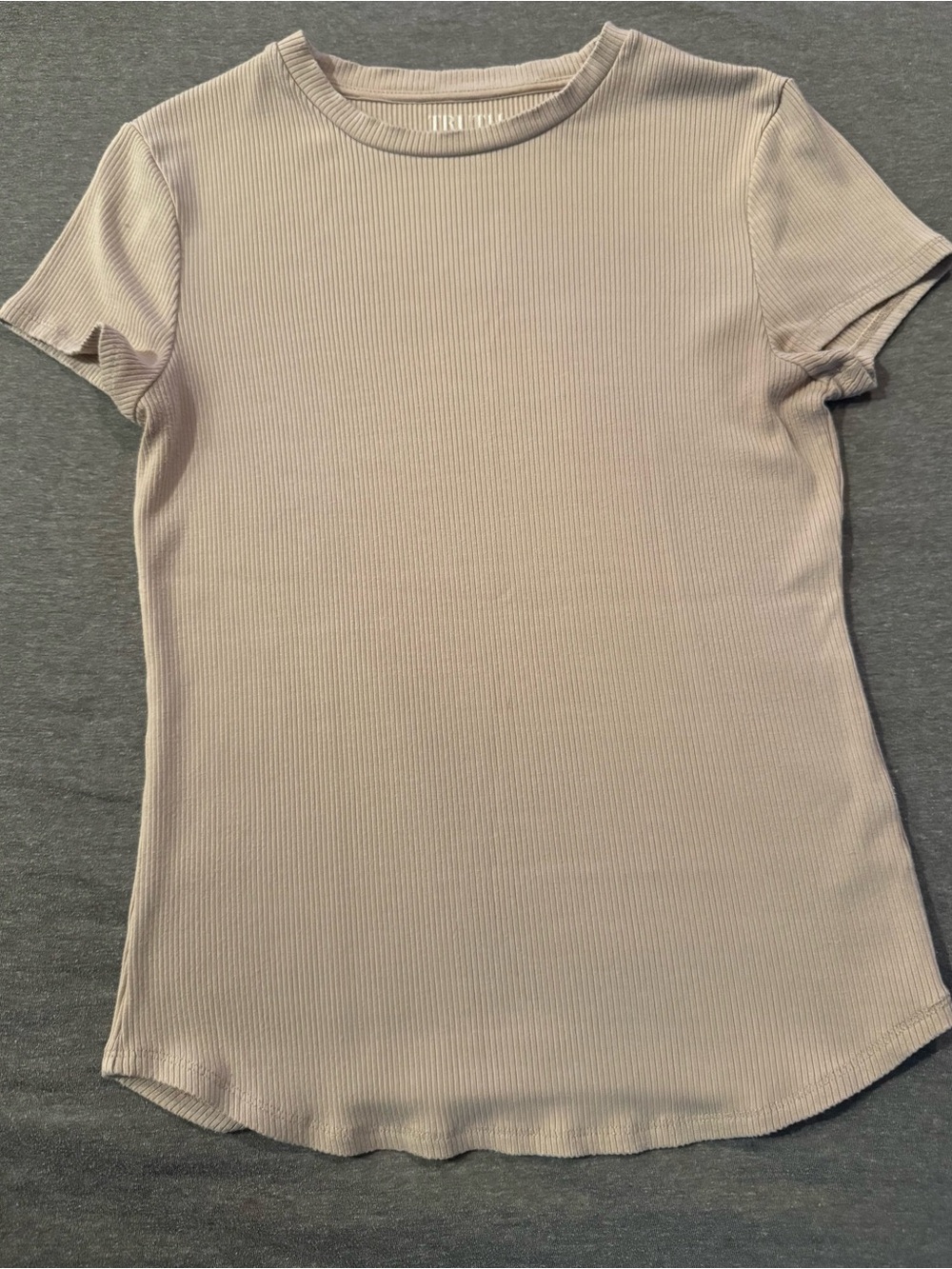 Ribbed Short Sleeve Tee in Light Taupe